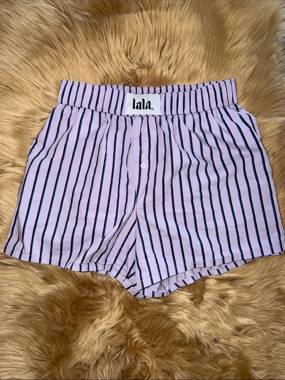 Dressed in Lala Boxer Shorts Magical Creature Purple Lavender Lilac Striped S/M